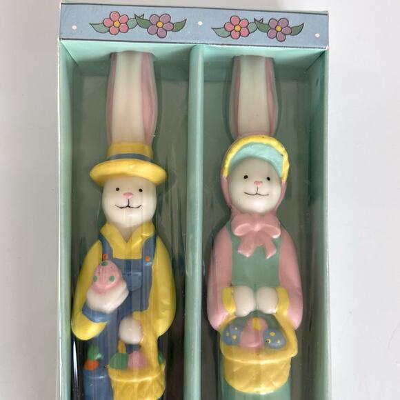 NEW Papel Bloomin Boutique Bunny Rabbit Candles 10” Taper Male Female Easter VTG - Picture 3 of 4